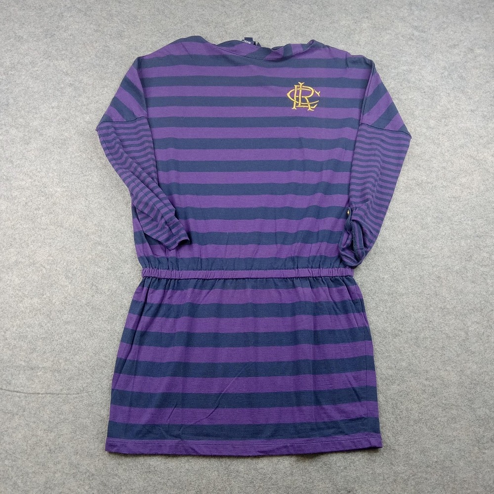 Ralph Lauren T-Shirt Dress Girls Large 12-14 Purple Striped Long Sleeve Logo